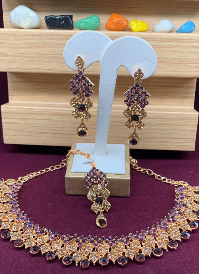 Purple Latest Diamond Studded Fancy Choker Necklace Set